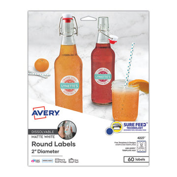 Avery® White Dissolvable Labels W- Sure Feed, 2" Dia, White, 60-pk, freeshipping - TVN Wholesale